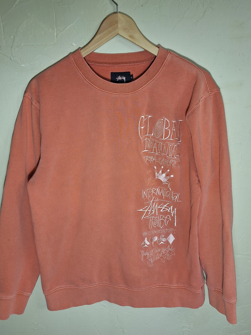 Stussy Terracotta Fleece Crewneck Logo Graphic Print Sweatshirt Men's M